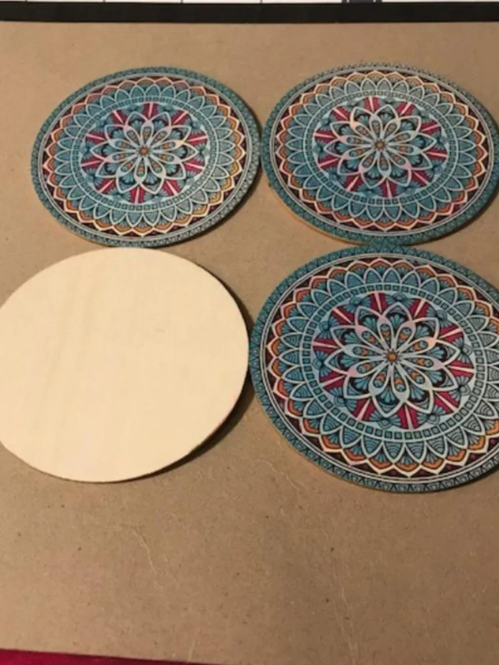 Wooden 4 pc Balance Mandala Coaster Set Lotus Geometric Pattern India 107